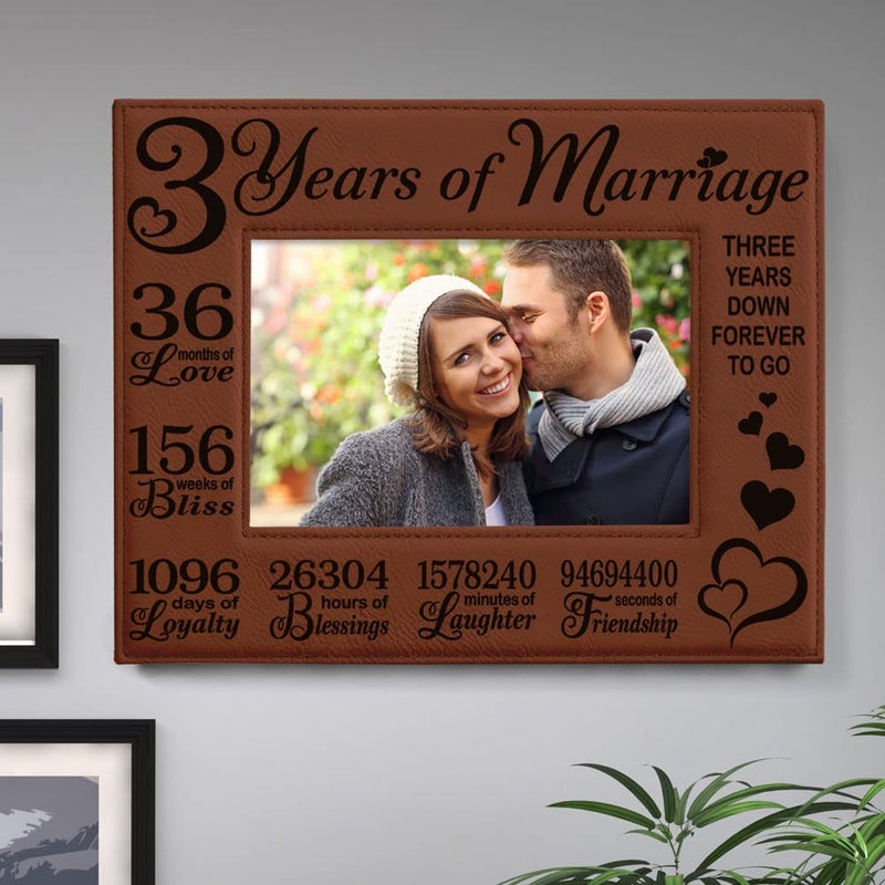 KATE POSH 3rd Anniversary Engraved Rawhide Leather Picture Frame (5x7 Horizontal) - Image 3